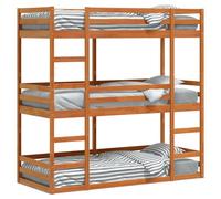 Vidaxl Lit Superposé Triple Marron Cire 80x200 Cm Bois De Pin Massif Marron