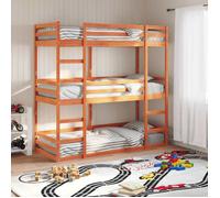 Vidaxl Lit Superposé Triple Marron Cire 90x190 Cm Bois De Pin Massif Marron
