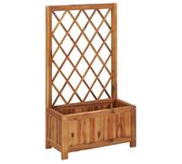vidaXL Lit surélevé de jardin Bois massif d'acacia avec treillis et jardinière Marron