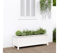 Lit Surélevé de Jardin, Bac à Fleurs, Pot de Plantes, Jardinière de Patio Terrasse Extérieur, Blanc 119,5x40x39 cm Bois de Pin Massif