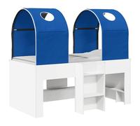 vidaXL Lit tunnel 4 pièces en bois blanc et bleu, meubles de chambre modernes, cadre de lit rectangulaire, espace de rangement sous le lit, style minimaliste, support de matelas