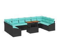 vidaXL Lot de 11 canapés de jardin avec coussins - En polyrotin d'acacia - Confortable - Design modulaire - Jusqu'à 6 saisons - Pour terrasse ou extérieur