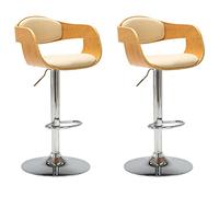 vidaXL Lot de 2 Chaises de Bar, Siège de Pub, Chaise de Bistrot, Meuble de Salle à Manger Cuisine Salon Maison Intérieur, Crème Bois Courbé et Similicuir