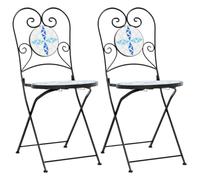 vidaXL Lot de 2 Chaises de Bistro Pliables, Sièges de Terrasse, Chaises de Balcon, Meubles de Patio Extérieur, Bleu et Blanc Céramique