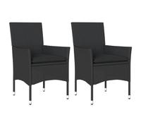 vidaXL Lot de 2 chaises de jardin noires en résine tressée avec coussins, accoudoirs et dossier