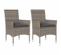 vidaXL Lot de 2 chaises de jardin 368111 – Résine tressée grise, avec coussins, accoudoirs, dossier