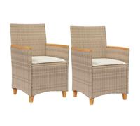vidaXL Lot de 2 Chaises de Jardin avec Coussins, Sièges avec Accoudoirs, Fauteuils de Terrasse Patio, Moderne, Beige Résine 368722