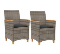 vidaXL Lot de 2 Chaises de Jardin avec Coussins, Sièges avec Accoudoirs, Fauteuils de Terrasse Patio, Moderne, Gris Résine Tressée et Bois