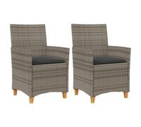 vidaXL Lot de 2 Chaises de Jardin avec Coussins, Sièges avec Accoudoirs, Fauteuils de Terrasse Patio, Moderne, Gris Résine Tressée et Bois