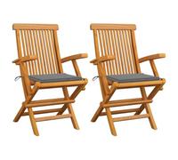 vidaXL Lot de 2 Chaises de Jardin avec Coussins, Sièges de Terrasse, Chaises de Salle à Manger, Meubles de Patio Extérieur, Gris Bois Teck Massif