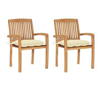 vidaXL Lot de 2 Chaises de Jardin avec Coussins, Sièges de Terrasse, Chaises de Salle à Manger, Meubles de Patio Extérieur, Blanc Crème Bois de Teck