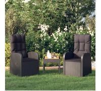 Lot de 2 Chaises de Jardin Inclinables avec Coussins, Sièges avec Accoudoirs, Fauteuils avec Dossier, Meubles de Patio, Noir Résine Tressée