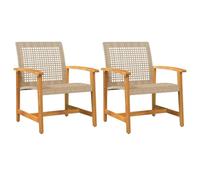 Lot de 2 Chaises de Jardin, Sièges avec Accoudoirs, Fauteuils avec Dossier, Meuble de Terrasse, Beige Résine Tressée Bois d'Acacia