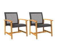 vidaXL Chaises de jardin Lot de 2 – Noir, résine tressée et bois d'acacia
