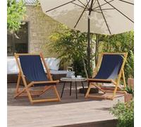 Chaise Pliable de Plage Tissu et Cadre en Bois Bleu Camping Jardin vidaXL