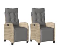 vidaXL Lot de 2 Chaises Inclinables de Jardin avec Repose-Pied, Sièges avec Dossier et Coussins, Meubles de Terrasse Patio, Moderne, Résine Tressée