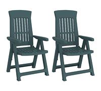 Lot de 2 Chaises Inclinables de Jardin, Fauteuils avec Dossier Réglable, Sièges Pliables, Meubles de Terrasse Patio, Vert PP