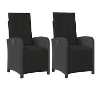 Lot de 2 Chaises Inclinables de Jardin Repose-pied, Sièges avec Dossier et Coussins, Meubles de Terrasse, Moderne, Noir Résine Tressée