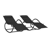vidaXL Lot de 2 Chaises Longues à Bascule, Bain de Soleil, Transat de Terrasse, Siège de Jardin Patio Extérieur, Noir Acier et Textilène