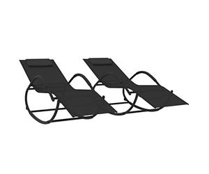 vidaXL Lot de 2 Chaises Longues à Bascule, Bain de Soleil, Transat de Terrasse, Siège de Jardin Patio Extérieur, Noir Acier et Textilène