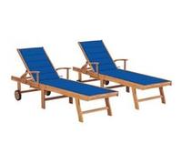 Vidaxl Chaises Longues 2 Pcs Avec Coussin Bleu Royal Teck Solide