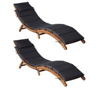 vidaXL Lot de 2 chaises longues pliables en bois d'acacia massif avec coussins - Gris foncé