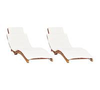 2x Chaises Longues avec Coussins Bains de Soleil Lit de Bronzage Meuble de Jardin Patio Terrasse Extérieur Bois Massif de Teck