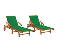 vidaXL Lot de 2 Chaises Longues avec Coussins, Bain de Soleil, Transat de Terrasse, Siège de Jardin Patio Extérieur, Bois d'Acacia Solide
