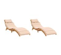 vidaXL Lot de 2 Chaises Longues avec Coussins, Bain de Soleil, Transat de Terrasse, Siège de Jardin Patio Extérieur, Beige Bois Massif Acacia