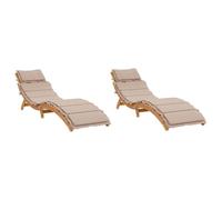 vidaXL Lot de 2 Chaises Longues avec Coussins, Bain de Soleil, Transat de Terrasse, Siège de Jardin Patio Extérieur, Taupe Bois Massif Acacia