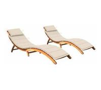 Lot de 2 Chaises Longues avec Table avec Coussins Transat Acacia Solide vidaXL