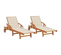 vidaXL Lot de 2 Chaises Longues avec Coussins, Bain de Soleil, Transat de Terrasse, Siège de Jardin Patio Extérieur, Bois d'Acacia Solide