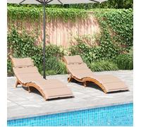 Vidaxl Chaises Longues Avec Coussins Lot De 2 Beige Bois Massif Acacia