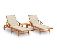 Chaises Longues 2 Pcs Avec Table Et Coussins Acacia Solide