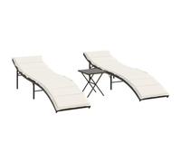 vidaXL Lot de 2 Chaises Longues avec Table, Bain de Soleil, Transat de Terrasse, Siège de Jardin Patio Extérieur, Marron Résine Tressée