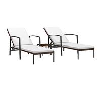 vidaXL Lot de 2 Chaises Longues avec Table, Bain de Soleil, Transat de Terrasse, Siège de Jardin Patio Extérieur, Résine Tressée Marron
