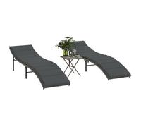 vidaXL Lot de 2 Chaises Longues avec Table, Bain de Soleil, Transat de Terrasse, Siège de Jardin Patio Extérieur, Gris 368253
