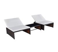 vidaXL Lot de 2 chaises longues 43068 – Avec table, résine, bain de soleil pour patio et jardin