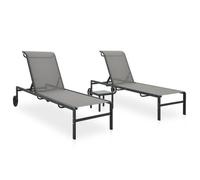 vidaXL Lot de 2 chaises longues avec table en textilène – Bain de soleil 316828