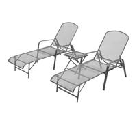 vidaXL Lot de 2 Chaises Longues avec Table, Bain de Soleil, Transat de Terrasse, Siège de Jardin Patio Extérieur, Acier Anthracite