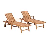 vidaXL Lot de 2 Chaises Longues, Bain de Soleil avec Accoudoirs, Transat de Terrasse, Siège de Jardin Patio Extérieur, Bois de Teck Solide