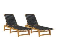 Vidaxl Chaises Longues Lot De 2 Noir Bois D'acacia Solide Et Tissu
