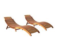 Lot de 2 Chaises Longues Bain de Soleil Transat Bois d'Acacia Solide vidaXL