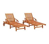 vidaXL Lot de 2 Chaises Longues, Bain de Soleil, Transat de Terrasse, Siège de Jardin Balcon Patio Extérieur, Bois d'Acacia Solide