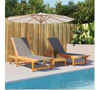 vidaXL Chaises longues Lot de 2 — Noir, bois d'acacia solide et textilène