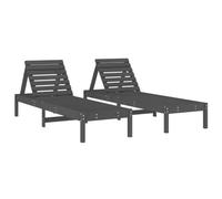 vidaXL Lot de 2 Chaises Longues, Bain de Soleil, Transat de Terrasse, Siège de Jardin Patio Balcon Extérieur, Gris Bois Massif de Pin