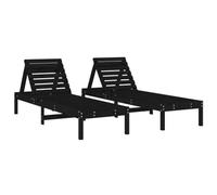 vidaXL Lot de 2 Chaises Longues, Bain de Soleil, Transat de Terrasse, Siège de Jardin Patio Balcon Extérieur, Noir Bois Massif de Pin