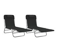 vidaXL Lot de 2 Chaises Longues Pliables, Bain de Soleil, Transat de Terrasse, Siège de Jardin Patio Extérieur, Noir Textilène et Acier
