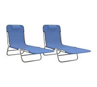 Vidaxl Chaises Longues Pliables Lot De 2 Bleu Textilène Et Acier