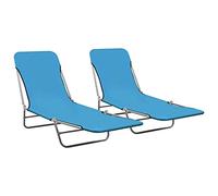 vidaXL Lot de 2 Chaises Longues Pliables, Bain de Soleil, Transat de Terrasse, Siège de Jardin Patio Extérieur, Acier et Tissu Bleu